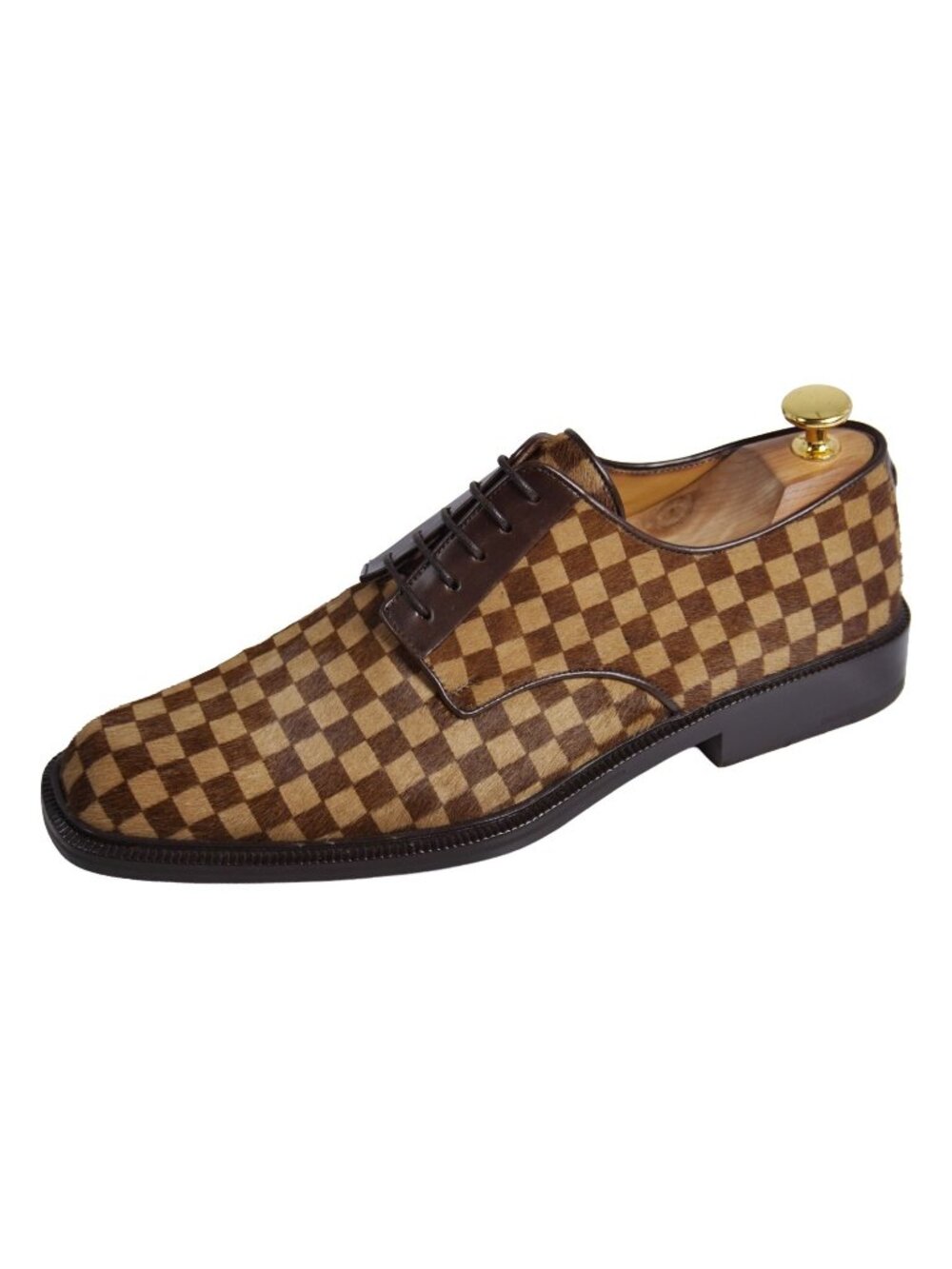 Louis Vuitton Leather Shoes Business Derby Damier Calf Hair Beige 5.5